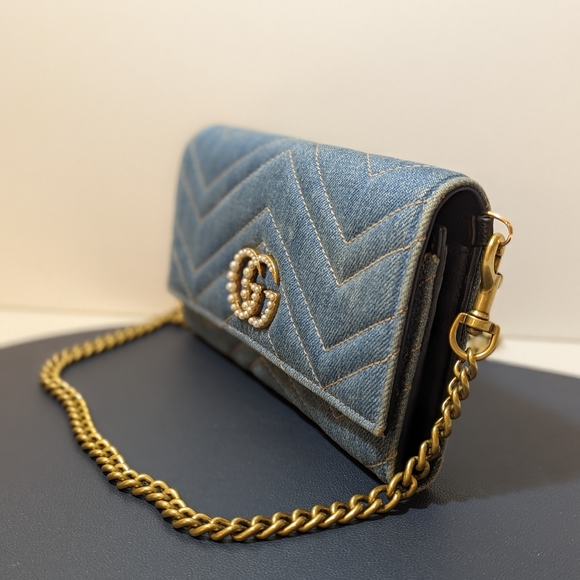 ✨Gucci ✨ marmont GG denim pearly denim long wallet converted to crossbody - Picture 11 of 14
